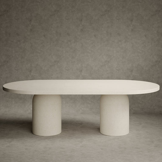 Tenga Micro Concrete Dining Table with a semicircular table top.