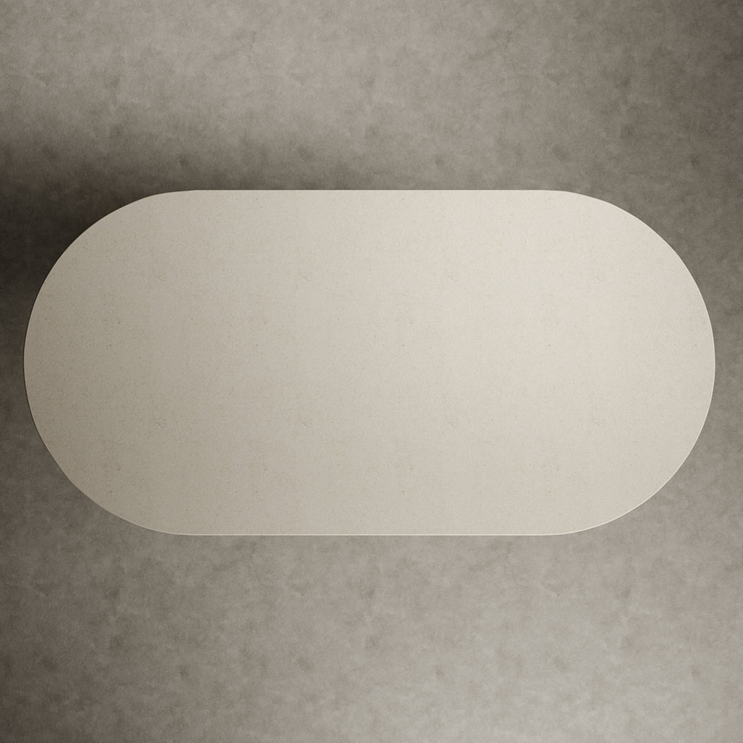 Tenga Micro Concrete Dining Table with a semicircular table top.