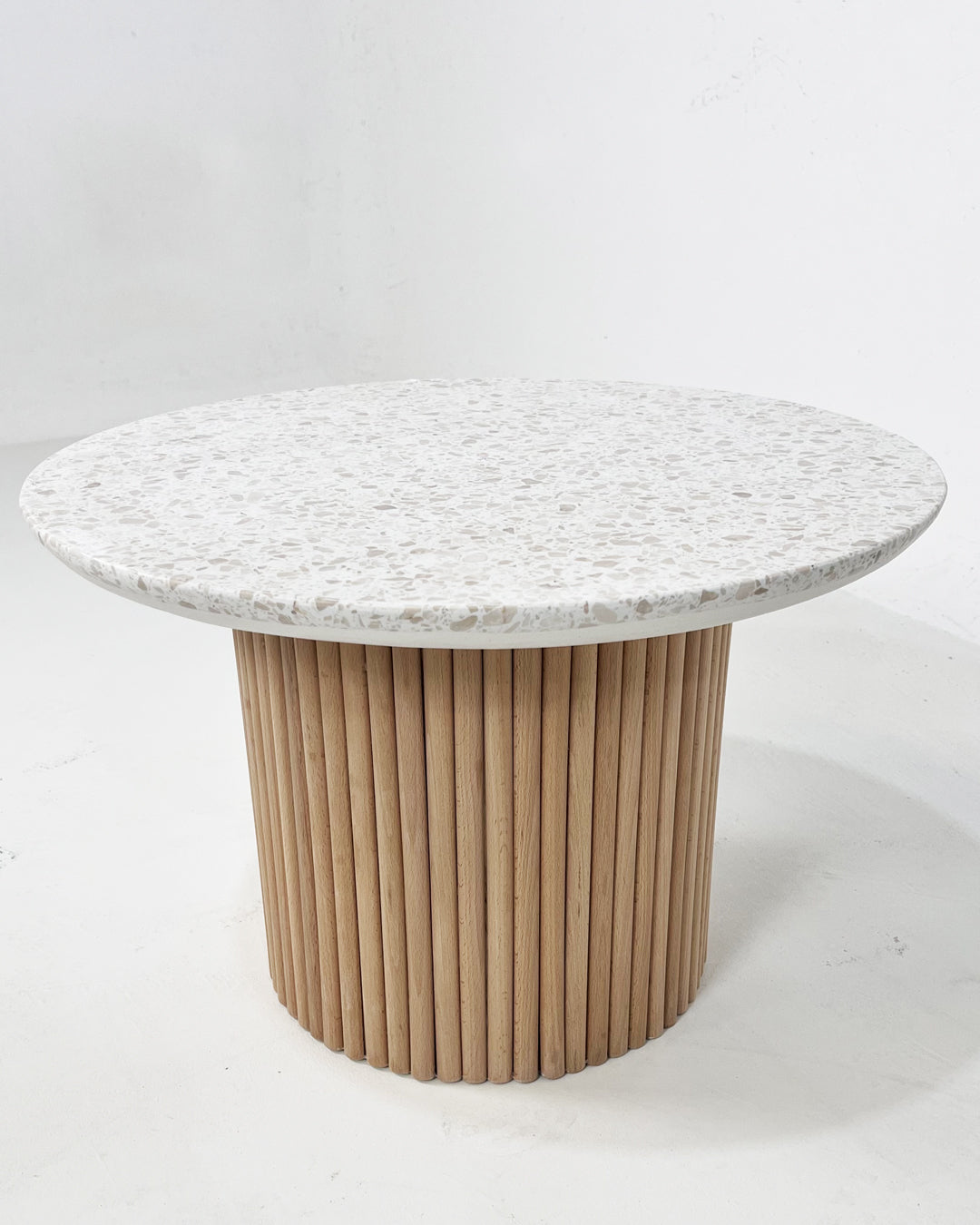TerraMix Legno — Low Wood-Leg Coffee Table with Terrazzo Top