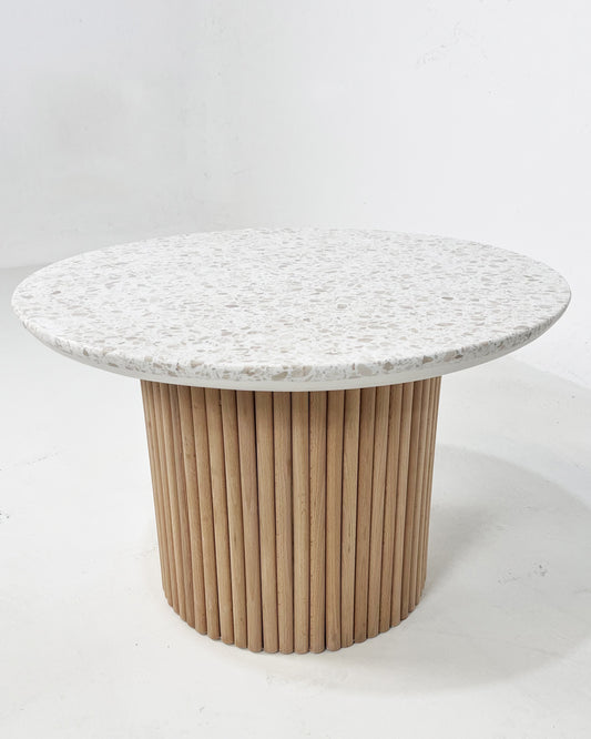 TerraMix Legno — Low Wood-Leg Coffee Table with Terrazzo Top