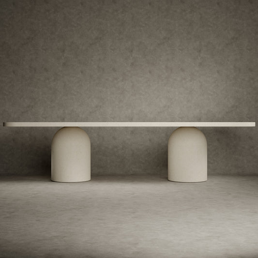 Micro concrete dining table of Adansonia is 300 cm long and 120 cm wide with a rectangular table top.