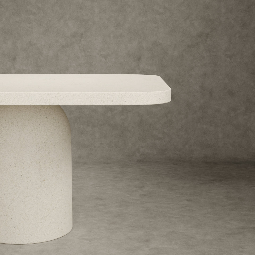 Micro concrete dining table of Adansonia is 300 cm long and 120 cm wide with a rectangular table top.