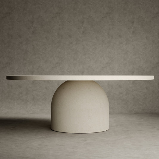 Micro concrete dining table of Adansonia with a diameter of 200 cm with a round table top.