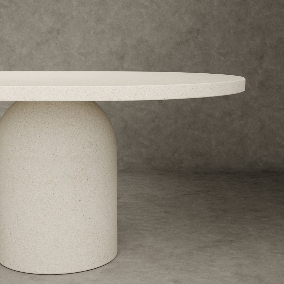 Micro concrete dining table of Adansonia is 300 cm long and 120 cm wide with a semicircular table top.