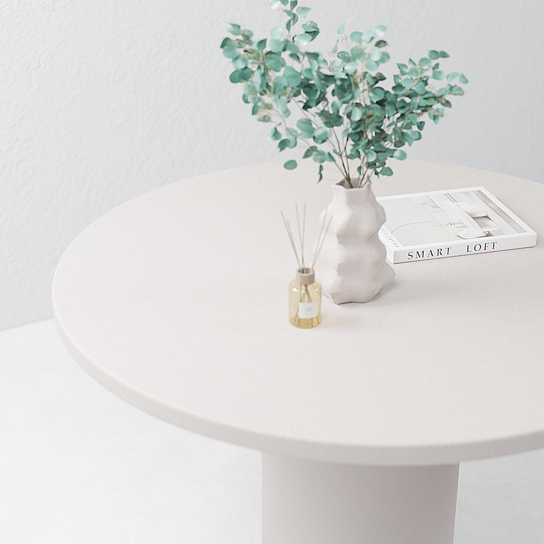 Micro concrete dining table for 2-4 people. Round. White. D 120 cm.